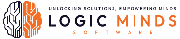 Logic Minds logo with stylized brain and bold, modern "Logic Minds" typography.